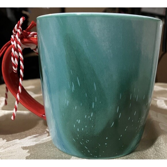 Starbucks Christmas Green Marbled Coffee Mug 12 Oz Red Handle Holiday Season - Picture 5 of 7